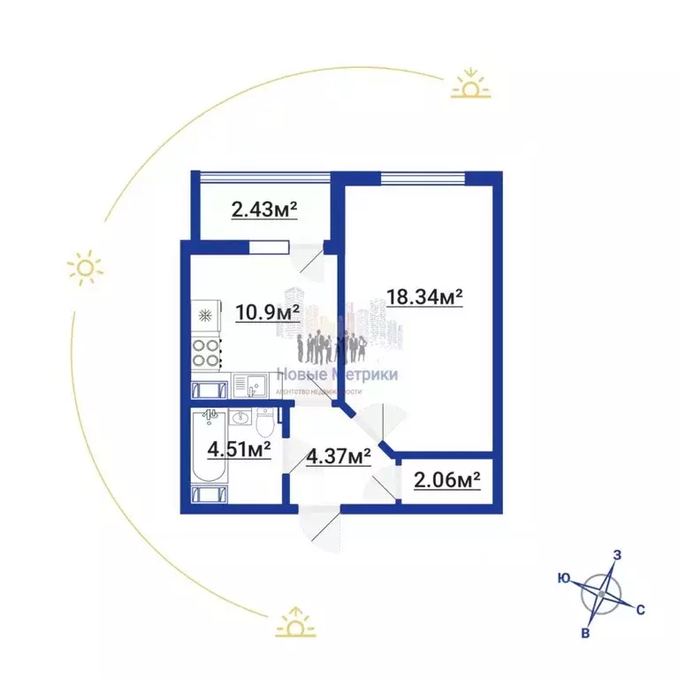 1-к кв. Санкт-Петербург пос. Парголово, ул. Федора Абрамова, 8 (40.4 ... - Фото 2