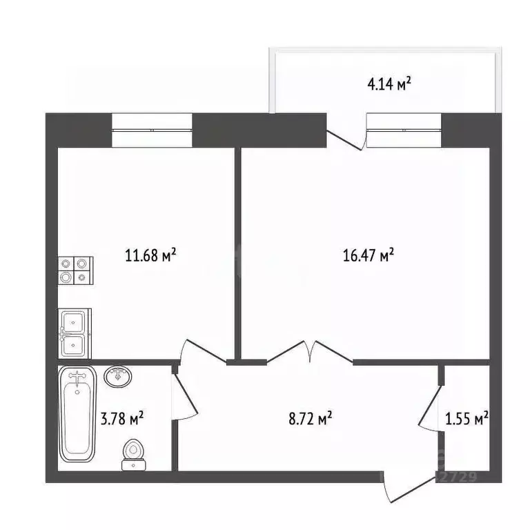 1-к кв. Архангельская область, Архангельск Рейдовая ул., 21к1 (46.34 ... - Фото 2