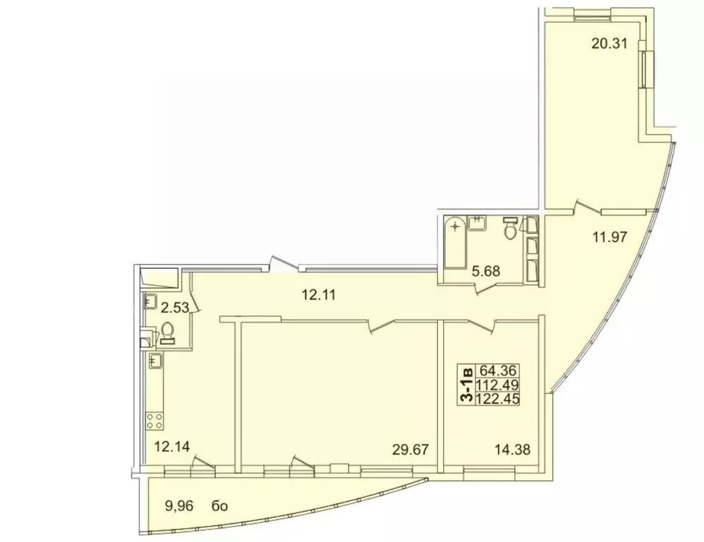 3-к кв. Санкт-Петербург просп. Просвещения, 43 (122.45 м) - Фото 2