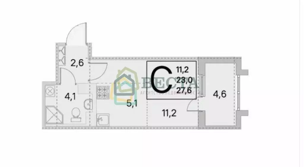 Квартира-студия: посёлок Шушары, улица Нины Петровой, 6к3 (22.6 м) - Фото 1