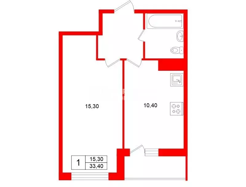 1-комнатная квартира: Санкт-Петербург, Русановская улица, 20к1 (33.4 ... - Фото 1