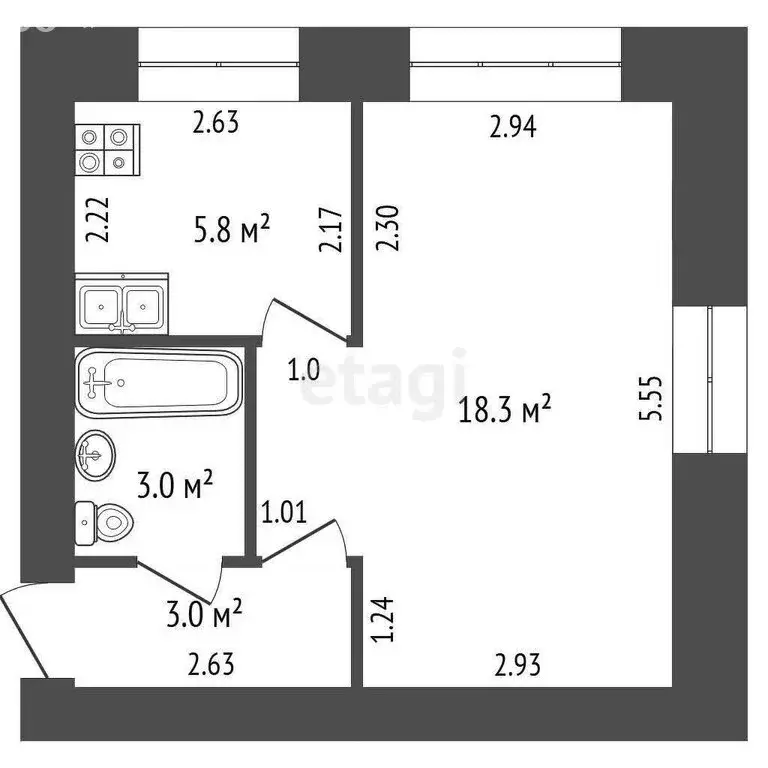 1-комнатная квартира: Стерлитамак, улица Дружбы, 21А (30.1 м) - Фото 1