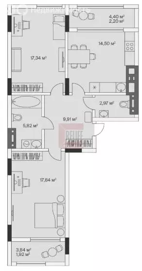 2-комнатная квартира: посёлок Малое Исаково, Первая улица, 1к3 (73.2 ... - Фото 1