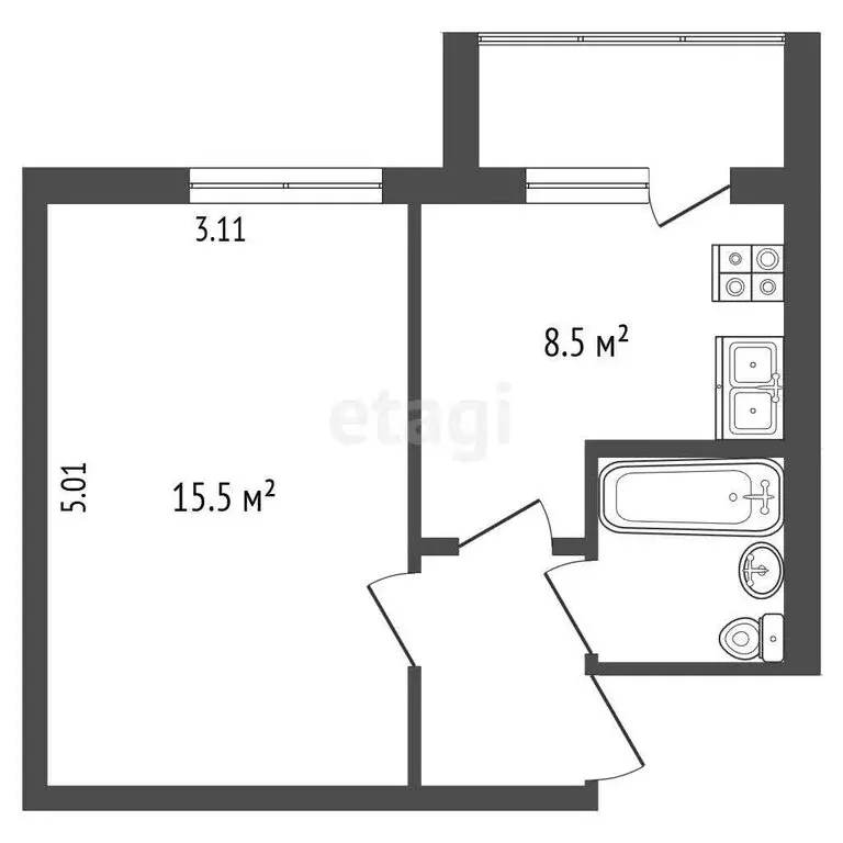 1-комнатная квартира: посёлок Щедрино, Парковая улица, 14 (34.6 м) - Фото 0