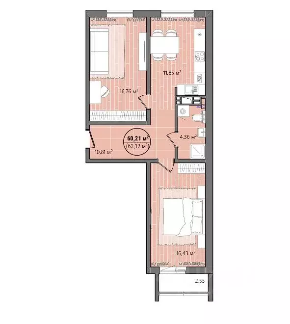 2-к кв. Челябинская область, Челябинск ул. Труда, 15 (66.18 м) - Фото 0