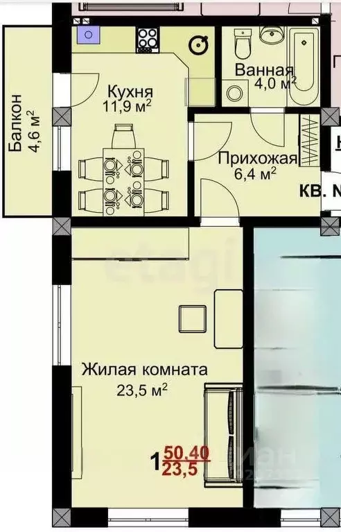 1-к кв. Краснодарский край, Крымск Привокзальная ул., 8А (44.8 м) - Фото 1