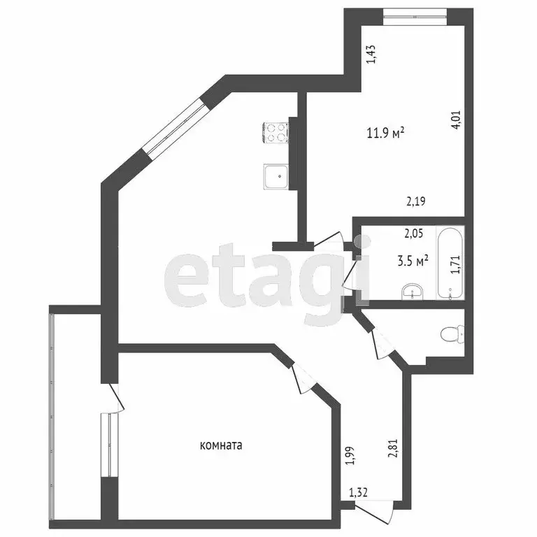 2-комнатная квартира: Тюмень, улица Станислава Карнацевича, 3 (53.3 м) - Фото 1
