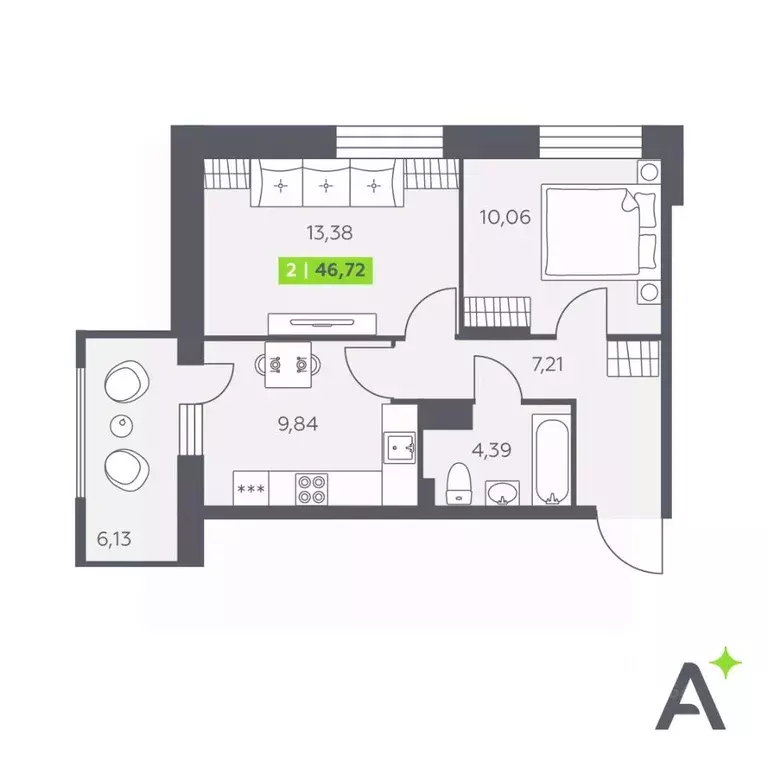 2-к кв. Ленинградская область, Всеволожский район, Заневское городское ... - Фото 1