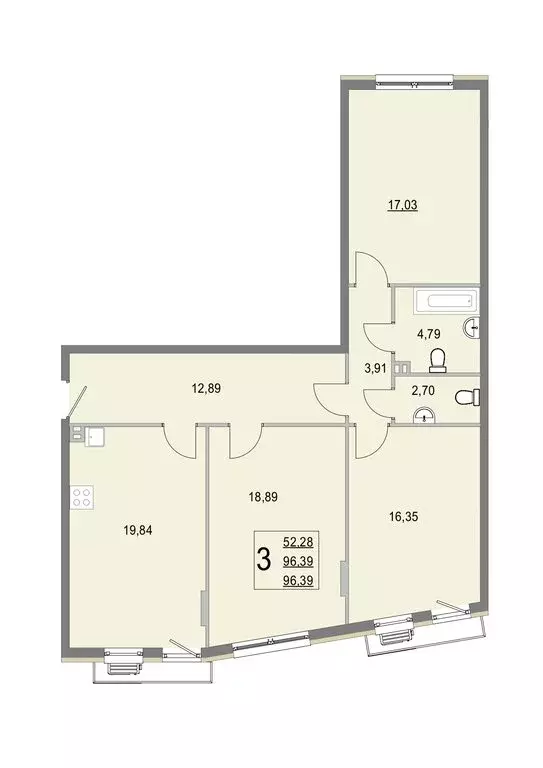 3-комнатная квартира: деревня Крюково, 6 (96.5 м) - Фото 0