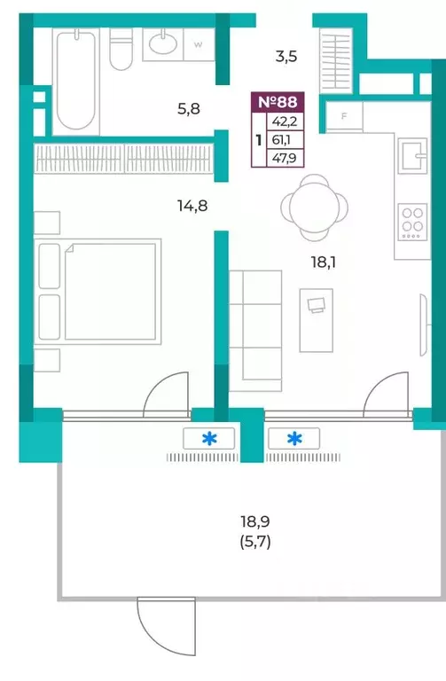 1-к кв. Крым, Симферополь ул. Воровского, 24 (47.9 м) - Фото 0