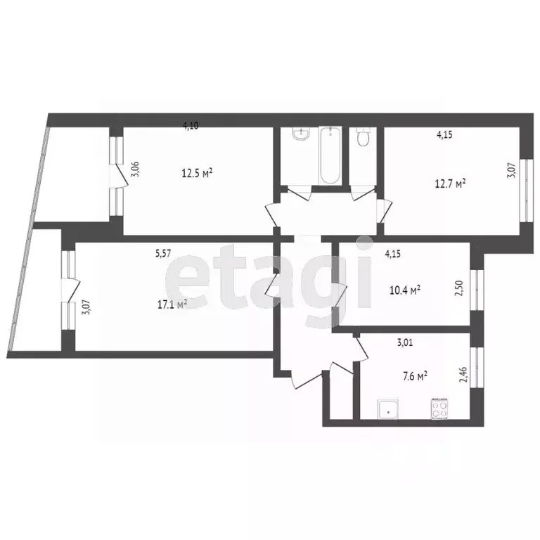 4-к кв. Челябинская область, Челябинск ул. Братьев Кашириных, 93 (85.0 ... - Фото 2