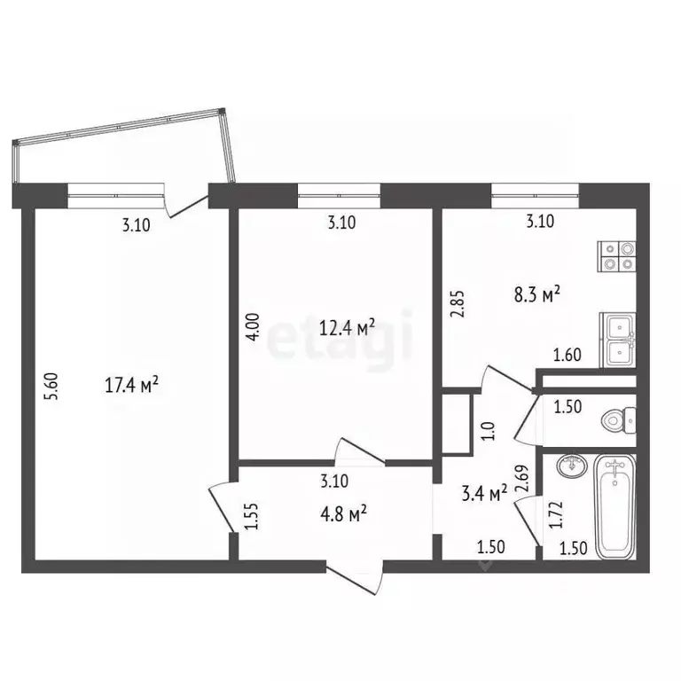 2-к кв. Орловская область, Орел Советская ул., 51 (50.6 м) - Фото 2