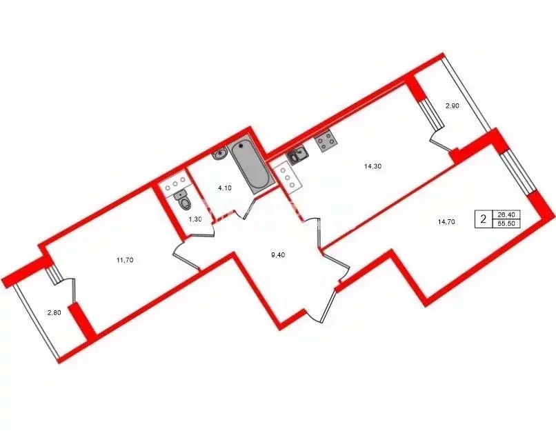 2-к кв. Санкт-Петербург Комендантский просп., 63 (55.5 м) - Фото 2