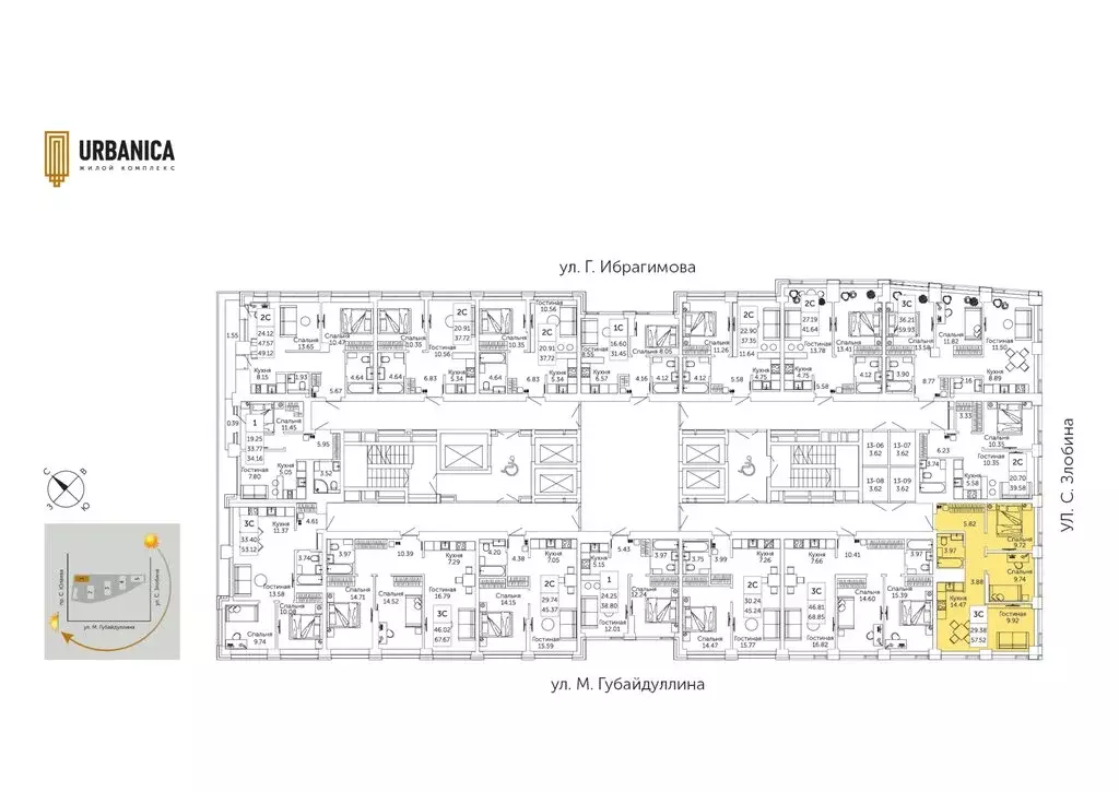 3-комнатная квартира: Уфа, жилой район Зелёная Роща, жилой комплекс ... - Фото 2