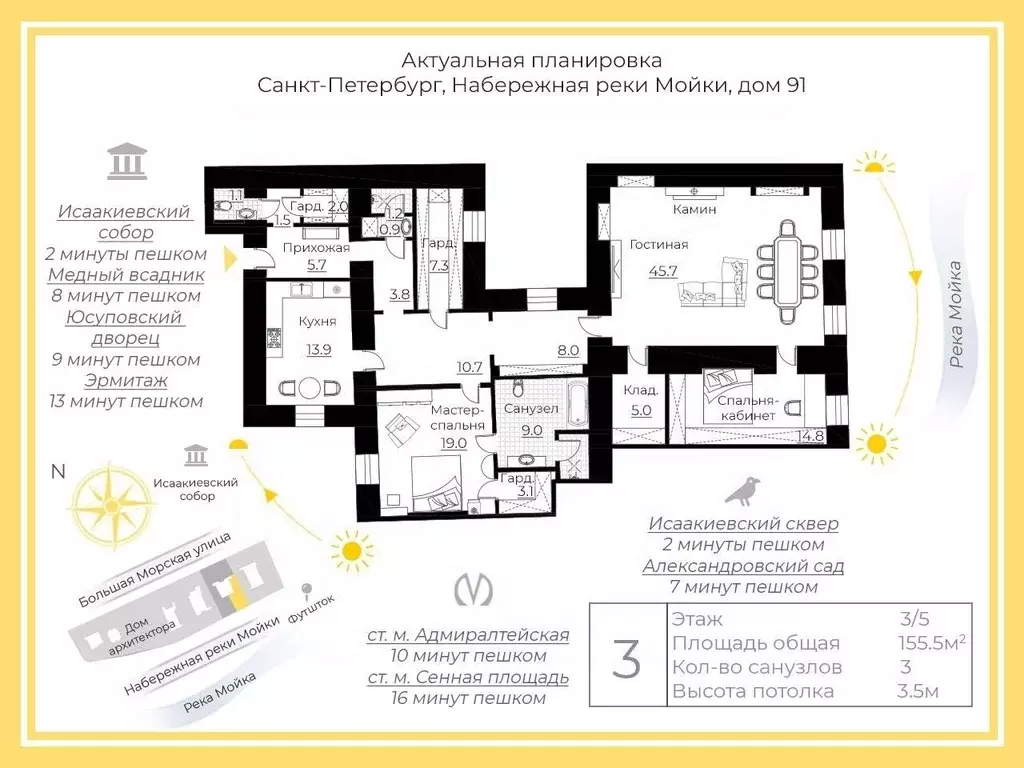 3-к кв. Санкт-Петербург Большая Морская ул., 46 (155.5 м) - Фото 2