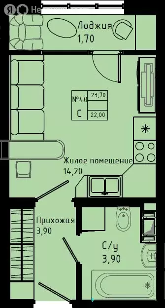 Квартира-студия: Коммунар, Железнодорожная улица, 41к3 (23.7 м) - Фото 1