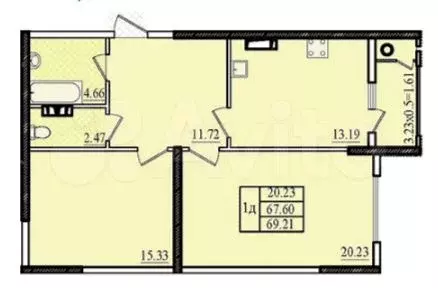 2-к. квартира, 69,6 м, 2/8 эт. - Фото 0