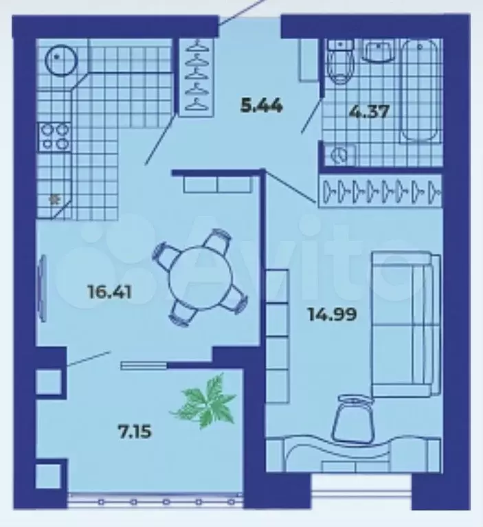 1-к. квартира, 48,4 м, 5/9 эт. - Фото 1