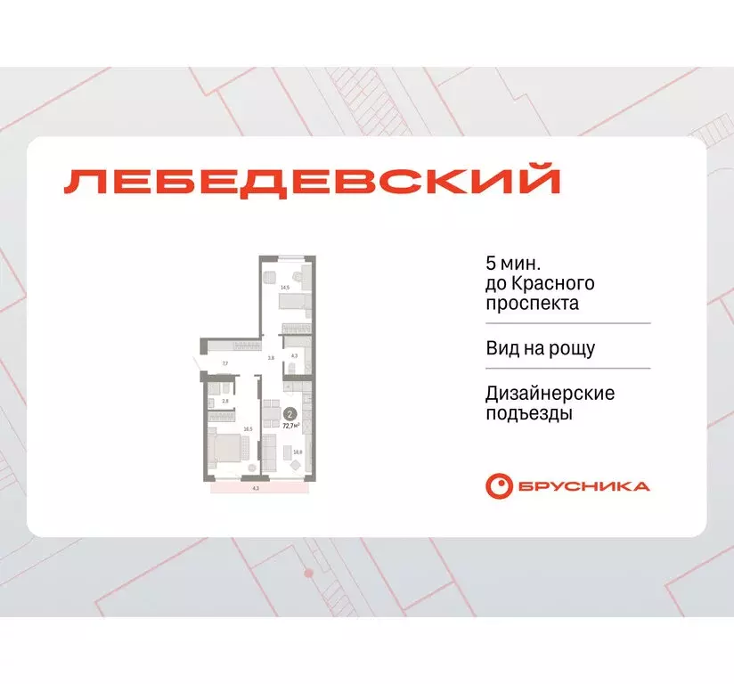 2-комнатная квартира: Новосибирск, квартал Лебедевский, 1/3 (72.7 м) - Фото 1