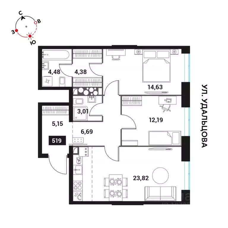 3-к кв. Москва Инноватор жилой комплекс, кБ (74.35 м) - Фото 0