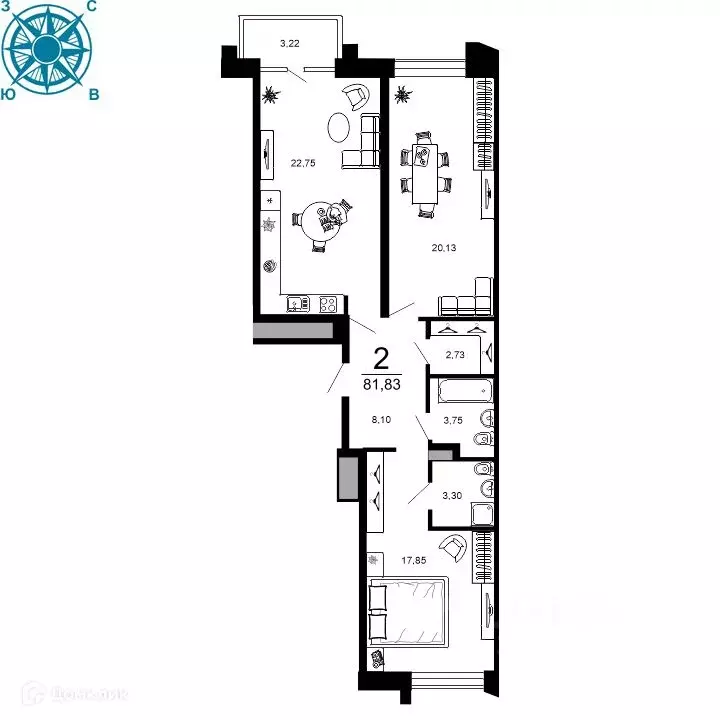 2-к кв. Рязанская область, Рязань ул. 1-я Железнодорожная (81.83 м) - Фото 0