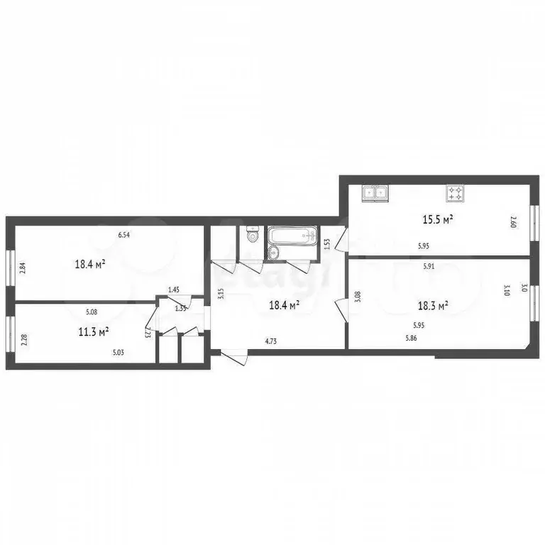 3-к. квартира, 88,6 м, 5/5 эт. - Фото 0