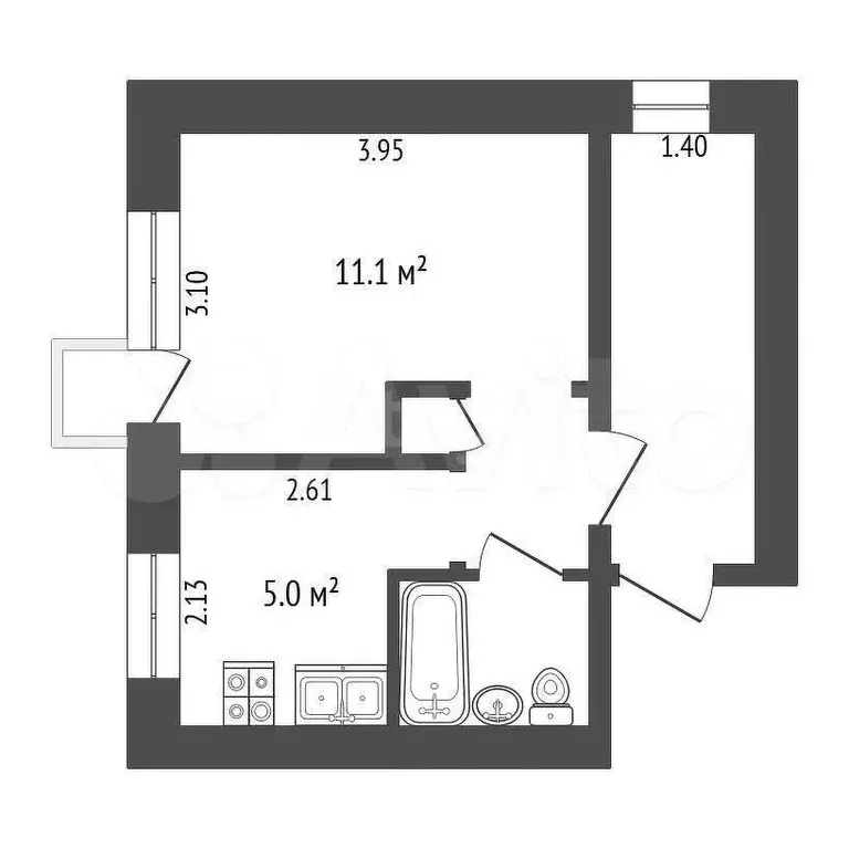 1-к. квартира, 26 м, 4/9 эт. - Фото 1