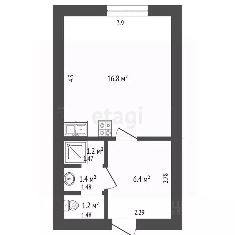 Студия Забайкальский край, Чита ул. Карла Маркса, 10 (27.0 м) - Фото 2