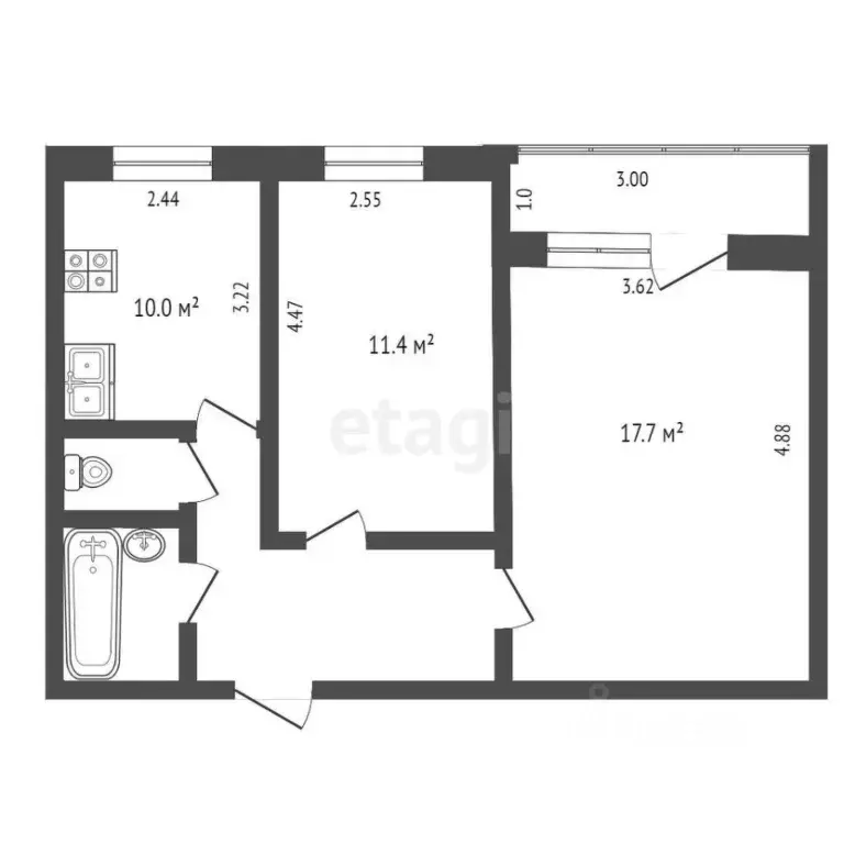 2-к кв. Тюменская область, Тюмень ул. Пермякова, 23 (46.2 м) - Фото 2
