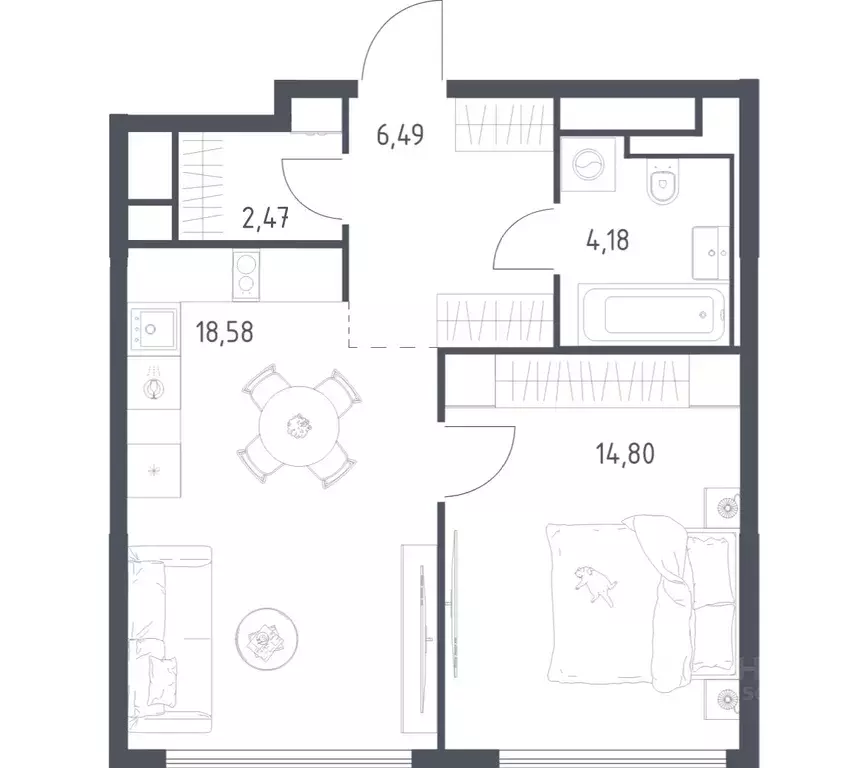 1-к кв. Москва Квартал на воде жилой комплекс, к5 (46.52 м) - Фото 1