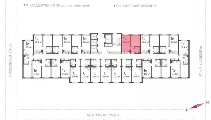 1-к. квартира, 30,6 м, 24/25 эт. - Фото 1