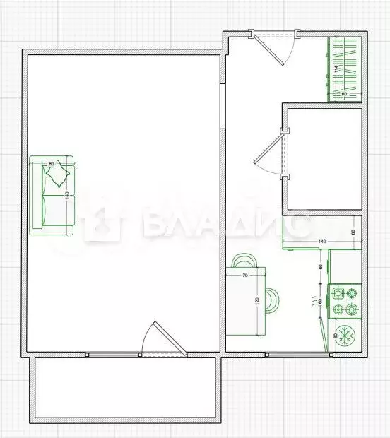 1-к. квартира, 32,4 м, 1/5 эт. - Фото 0