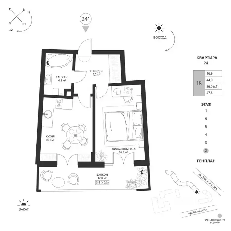 1-к кв. Калининградская область, Калининград просп. Калинина, 117 ... - Фото 0