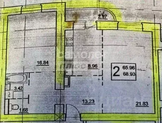 2-к кв. Московская область, Домодедово Западный мкр, ул. Лунная, 23к1 ... - Фото 2