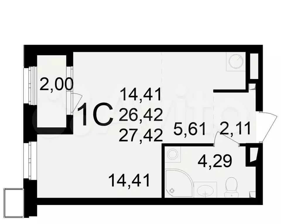 Квартира-студия, 27,4 м, 12/23 эт. - Фото 1