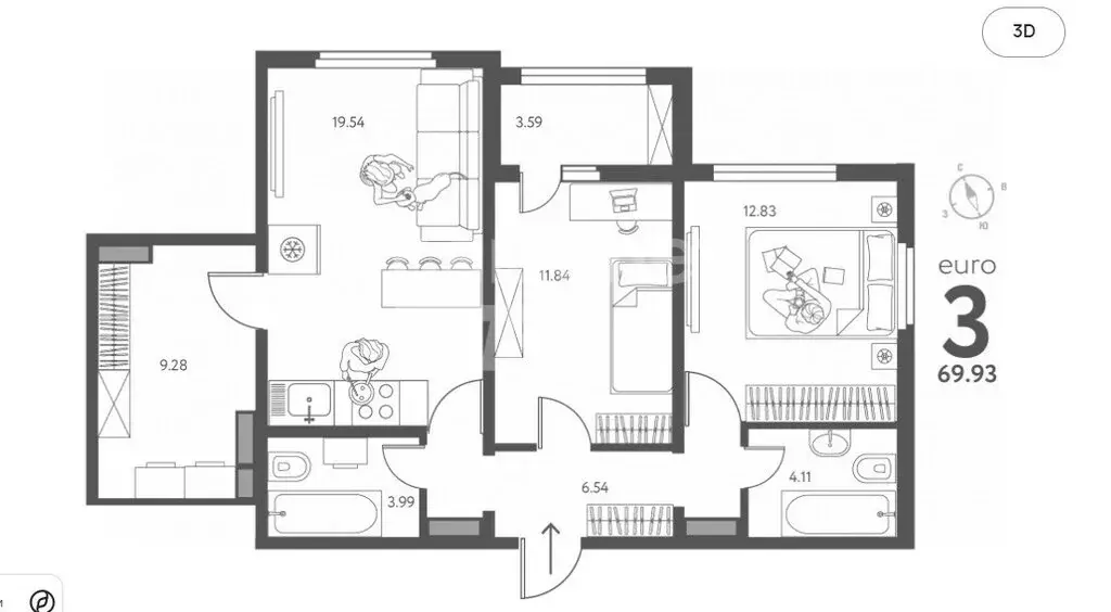 3-комнатная квартира: Липецк, улица Перова, 2Д (69.93 м) - Фото 1