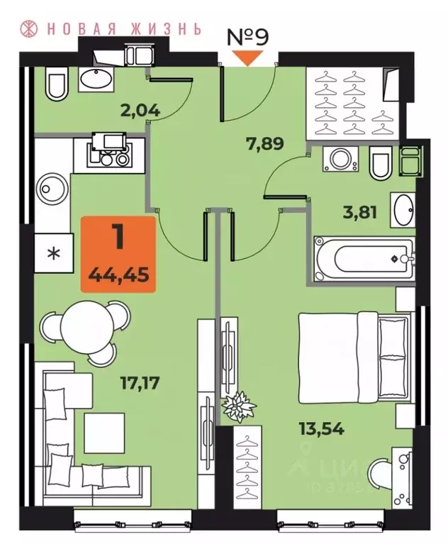 1-к кв. Самарская область, Самара просп. Карла Маркса, 231 (44.0 м) - Фото 1