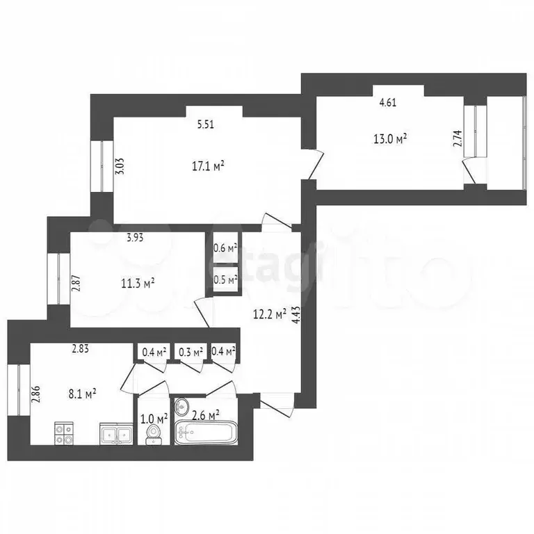 3-к. квартира, 67,5 м, 9/9 эт. - Фото 0