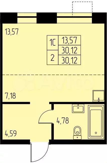 Квартира-студия, 30,1 м, 10/23 эт. - Фото 0