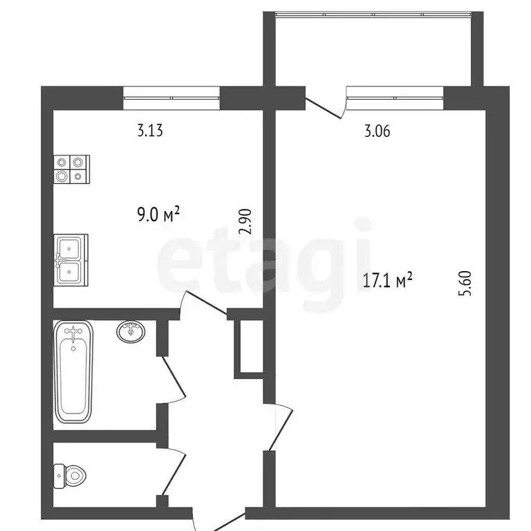 1-комнатная квартира: Тюмень, улица 30 лет Победы, 50 (32.6 м) - Фото 1
