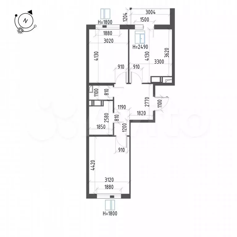 2-к. квартира, 57,1 м, 9/12 эт. - Фото 1