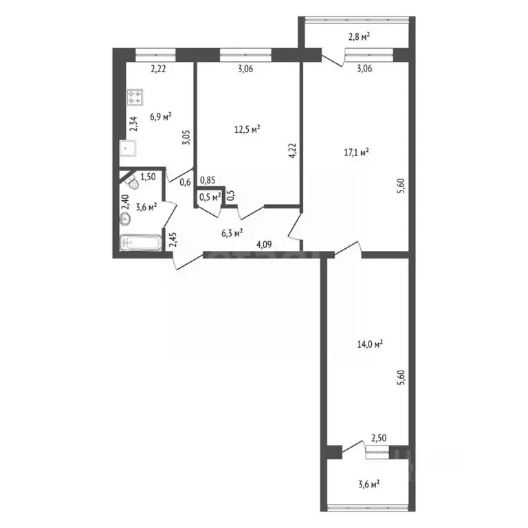 3-к кв. Башкортостан, Уфа Айская ул., 60 (63.0 м) - Фото 1