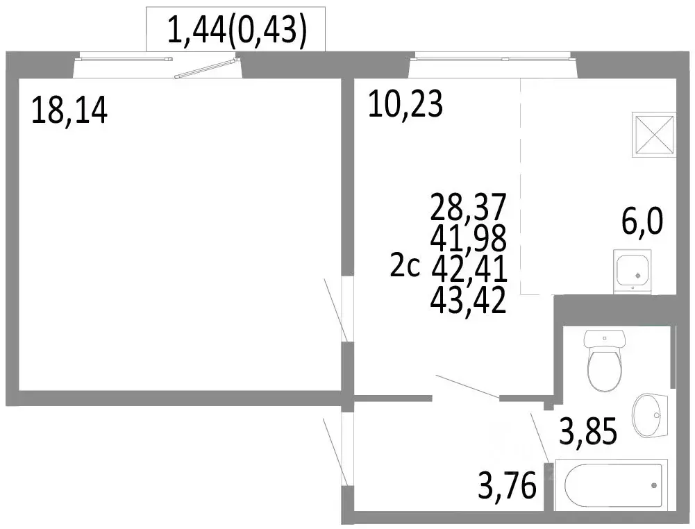 2-к кв. Челябинская область, Челябинск ул. Блюхера, 125В (42.41 м) - Фото 0