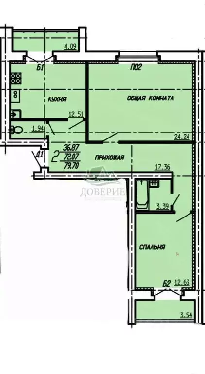 2-к кв. Тамбовская область, Тамбов Кронштадтская ул., 46 (79.7 м) - Фото 1