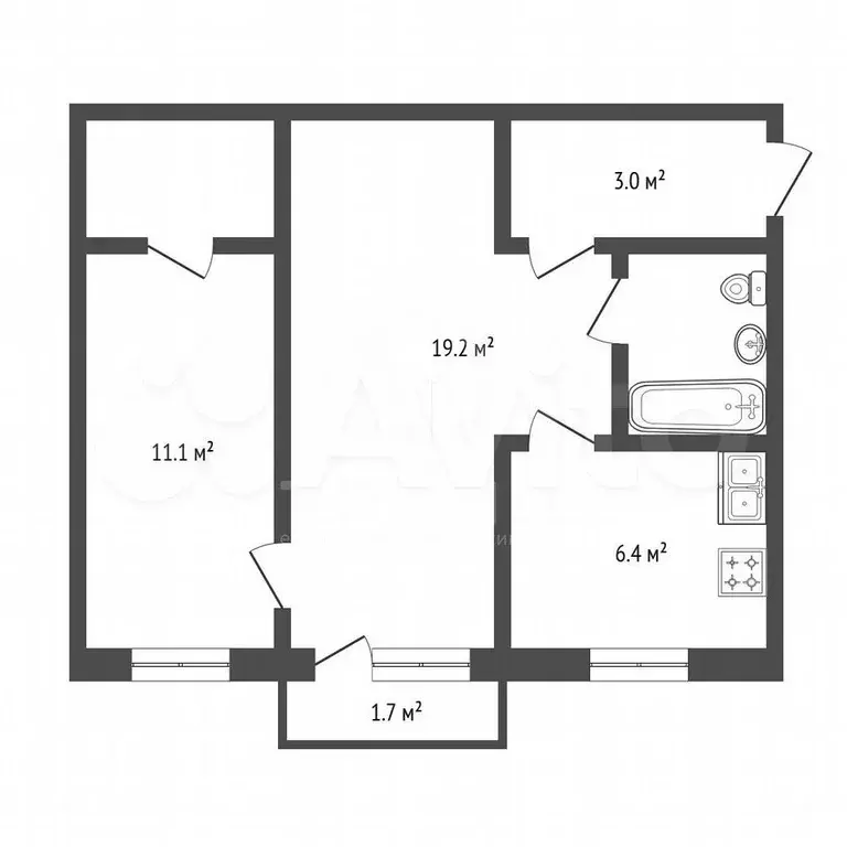 2-к. квартира, 45,4 м, 2/5 эт. - Фото 0