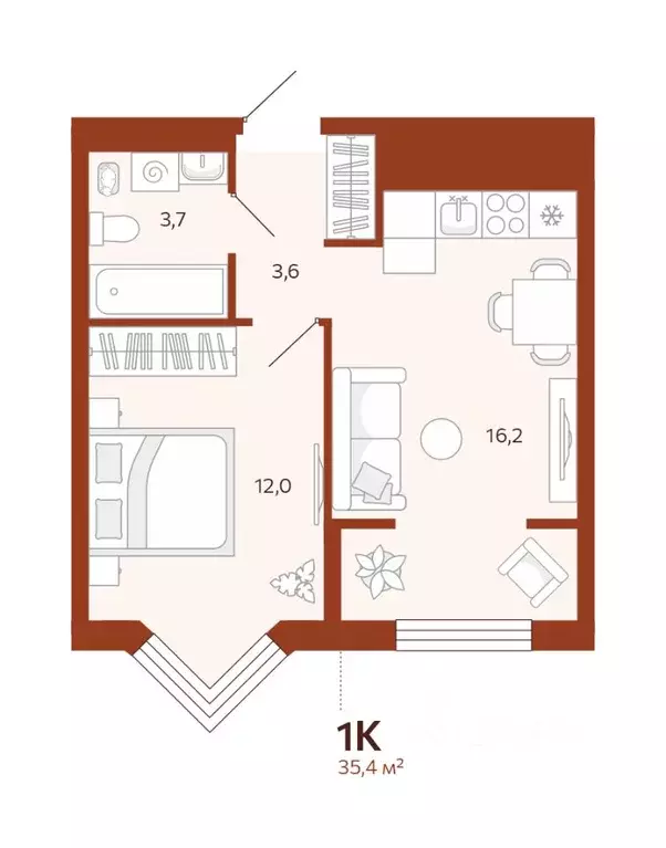 1-к кв. Тюменская область, Тюмень ул. Новаторов, 30 (35.43 м) - Фото 0