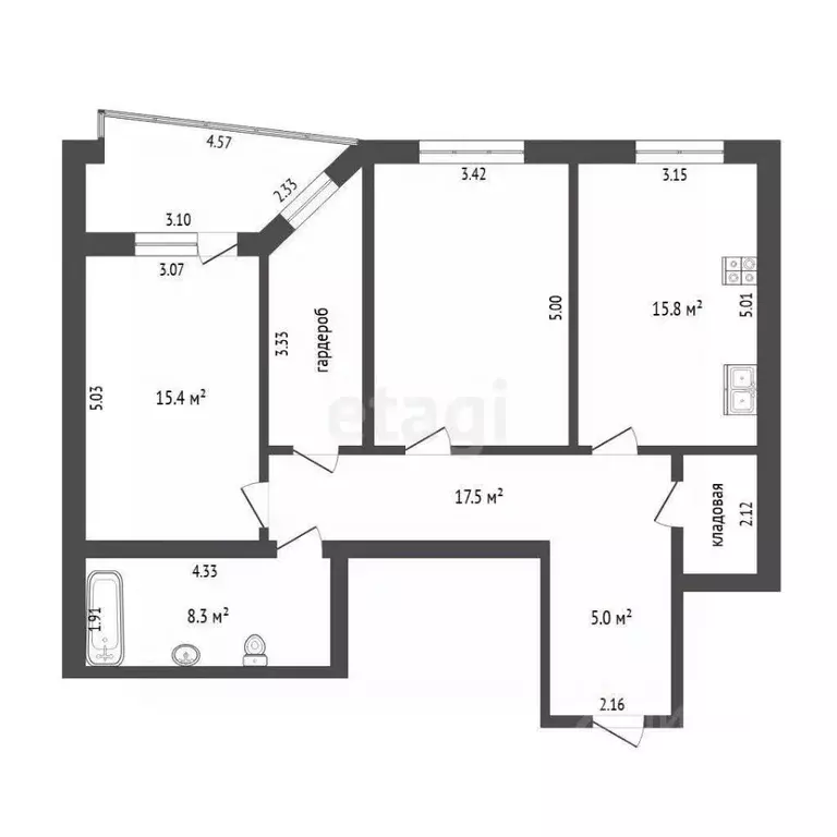 2-к кв. Тюменская область, Тюмень ул. Кузнецова, 15 (82.4 м) - Фото 2