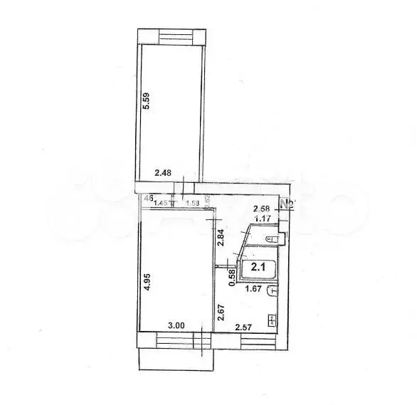 2-к. квартира, 46 м, 2/5 эт. - Фото 0