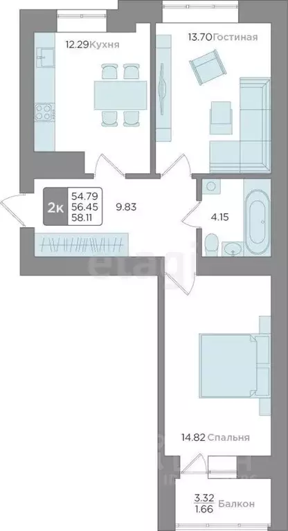 2-к кв. Калининградская область, Калининград Новгородская ул., 3Ак4 ... - Фото 2