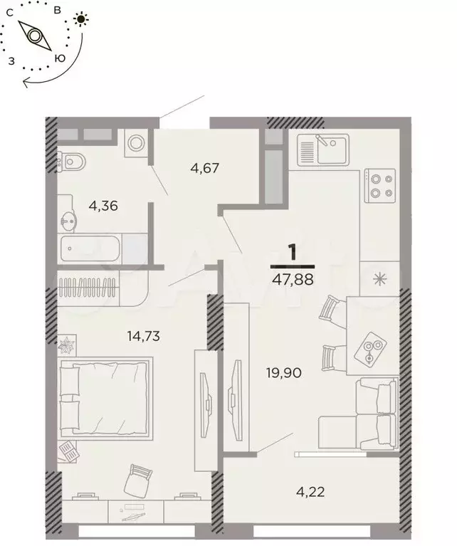 1-к. квартира, 45,8 м, 10/25 эт. - Фото 1